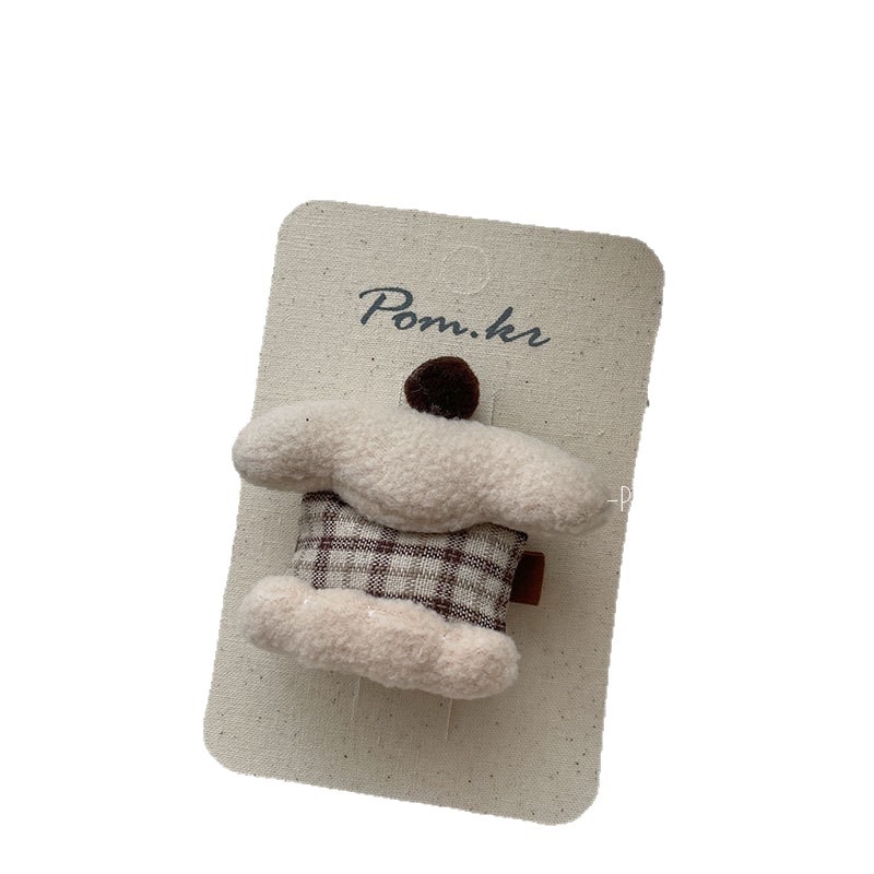 New coffee-colored autumn and winter retro fabric children's hair clips, handcrafted bangs clips, baby bear hair bands, and hair accessories for women Item Picture