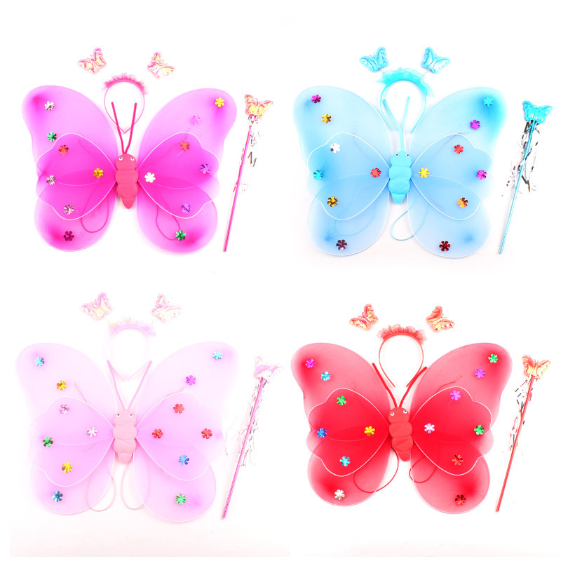 Double-layer angel glowing butterfly wings three-piece set for Children's Day performance costumes and props wholesale Item Picture