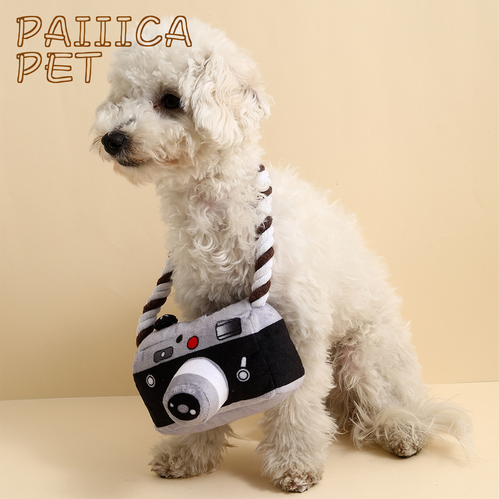 白色卷毛小狗背相机造型宠物用品航空箱便携出行急救包