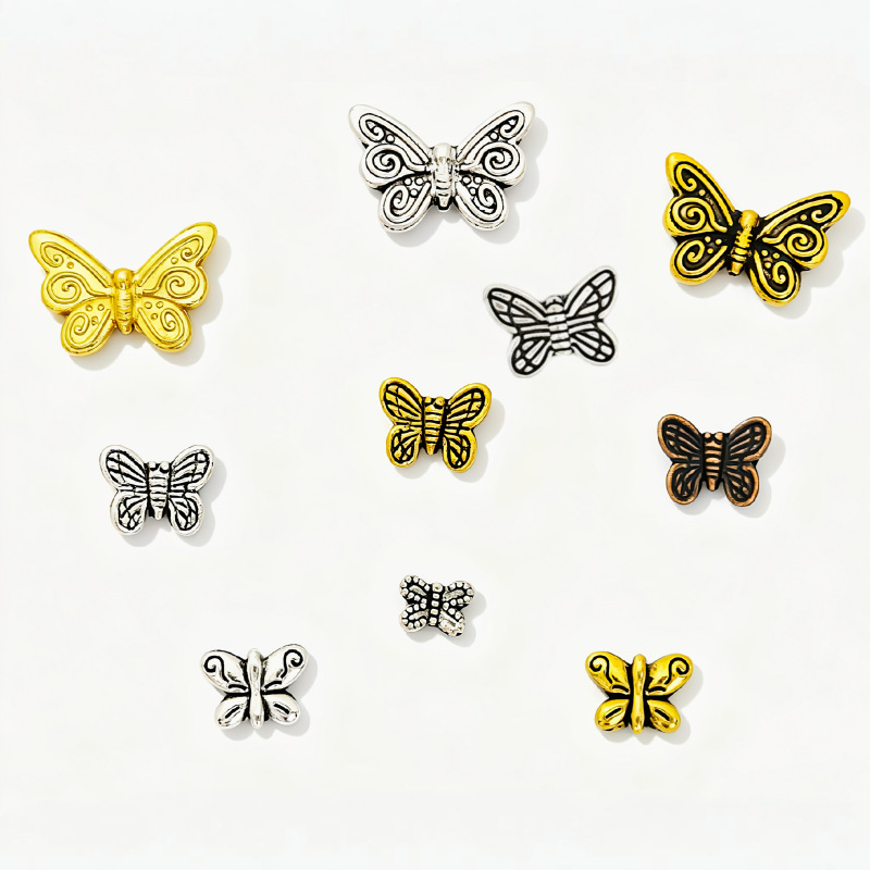 Retro alloy butterfly sequins, ethnic style DIY bracelet, necklace and beading accessories, multiple through-hole butterfly sequins
