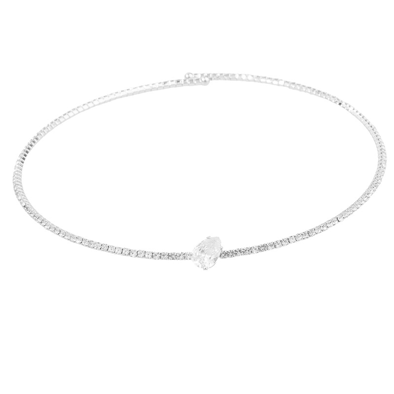 Cross-border European and American fashion teardrop-shaped zircon single-layer steel wire necklace, elastic opening adjustable, exquisite, simple and versatile for daily use, European and American Item Picture