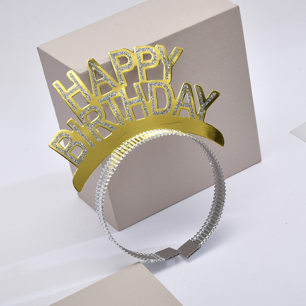 Cross-border birthday letter paper headband headband, children's party decoration and arrangement, photo headwear, powder gold powder headband details Picture