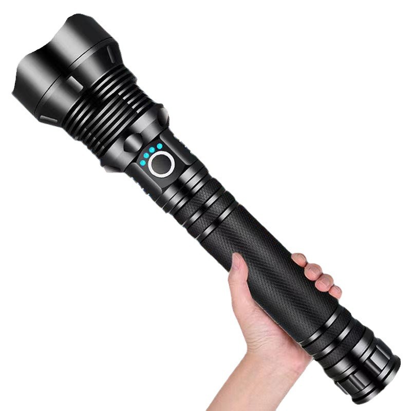 P70强光充电远射手电筒USB超长续航伸缩超亮远射铝合金强光手电筒白底实物图