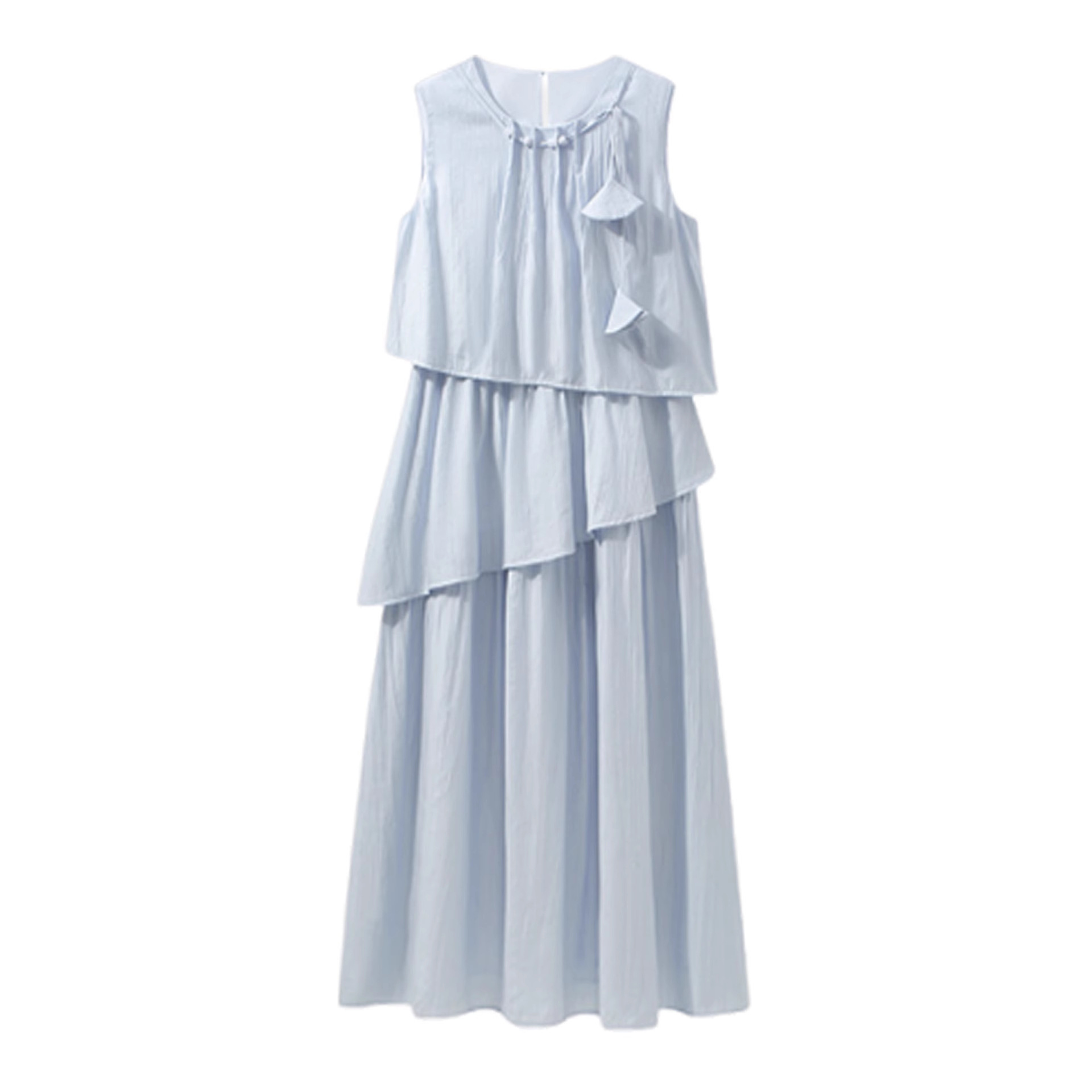 A stunning, petite blue dress for children's summer 2025 new style, a stylish sleeveless long dress look Application Scenario