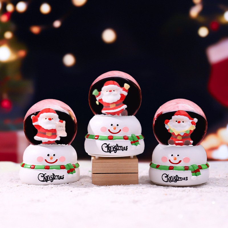 新款圣诞节雪人底座迷你水晶球节日礼物儿童发光音乐盒房间装饰
