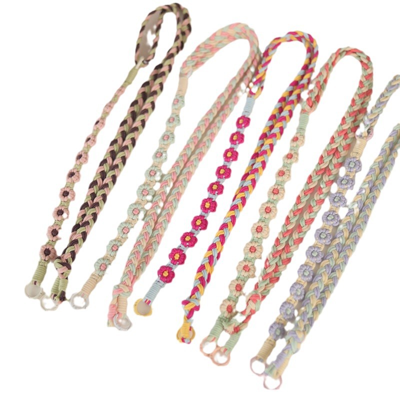 Two-in-one detachable, hand-carry and crossbody dual-purpose, adjustable shoulder strap, woven flower lanyard, neck strap, camera strap for girls Item Picture
