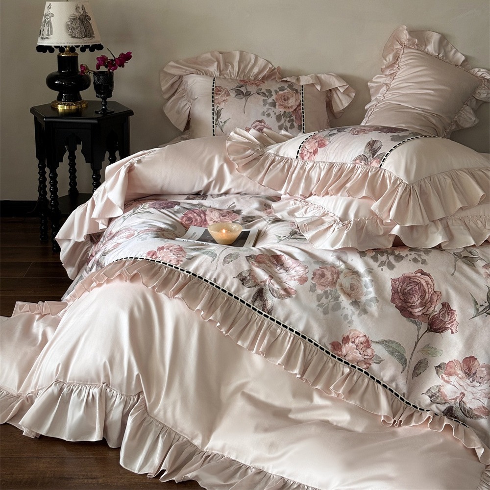 French-style romantic Australian cotton four-piece set, all-cotton rose digital printed quilt cover, soft bedding