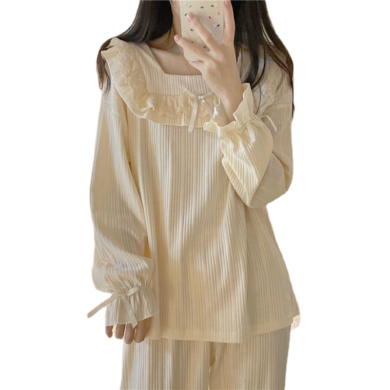 Sweet Korean cross-border princess-style long-sleeved pajamas, women's bow, sweet wechat business influencer live-streaming, and trendy home wear Item Picture