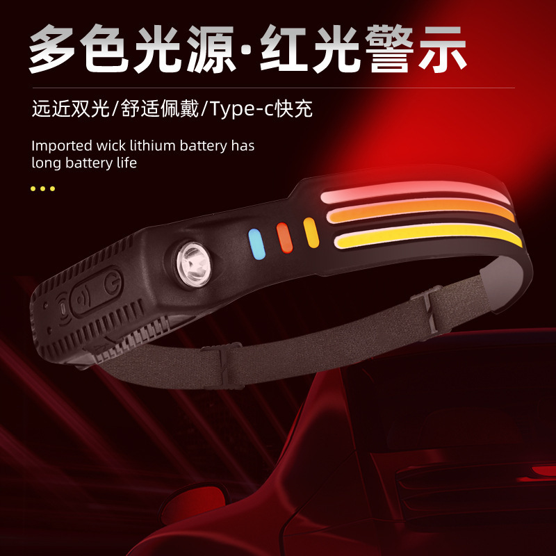 Cross-border Amazon wave sensor COB headlamp, outdoor cycling USB charging night running light, strong headlight, silicone Specification image