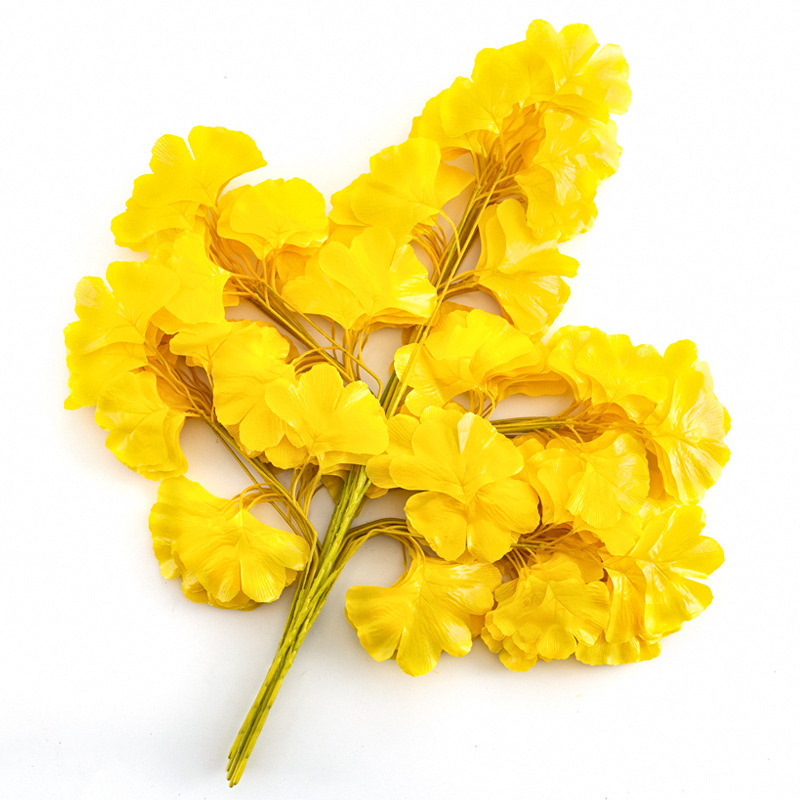 仿真银杏叶室内阳台假树叶塑料树枝工程造景婚庆假花装饰绿植细节图