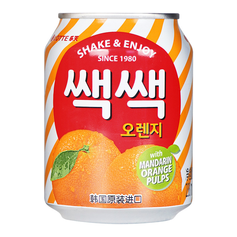 Korean original imported Lotte peach juice beverage 238ml*12 cans, pear juice, strawberry juice, popular fruit flesh juice Specification image