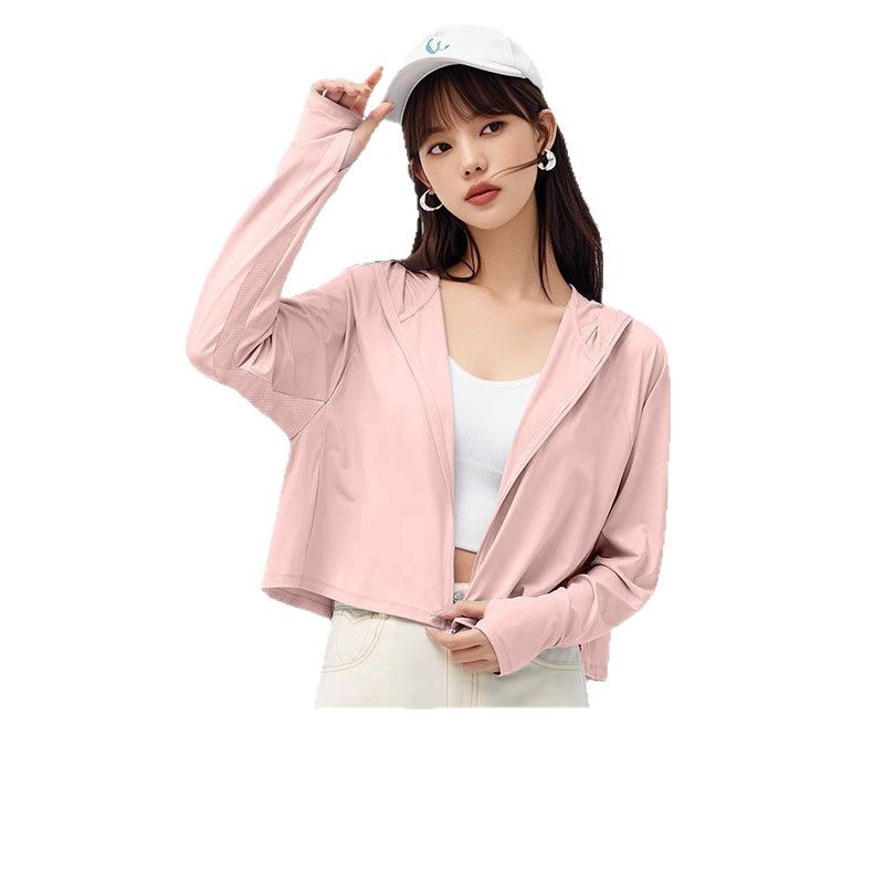 女士超好看防晒衣户外连帽冰丝原纱防晒服 防紫外UPF50+白底实物图