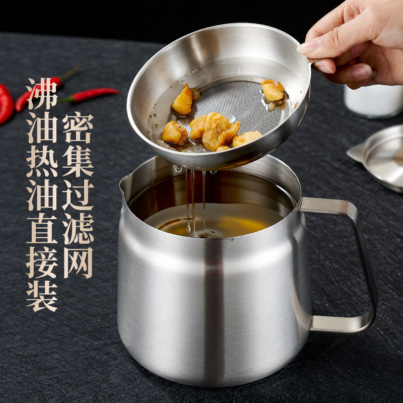 Cross-border 304 stainless steel oil filter pot, kitchen deep fryer, household filter pot, oil storage tank, oil residue separation tank, lard tank Specification image