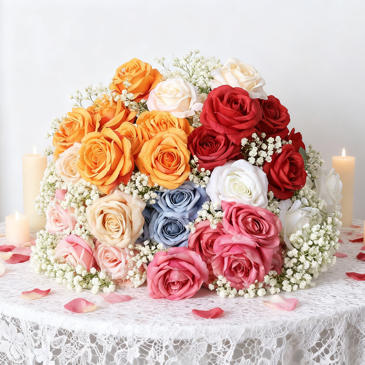 7头钻石玫瑰仿真花把束摄影道具客厅餐桌摆放家居婚庆花墙装饰花产品图