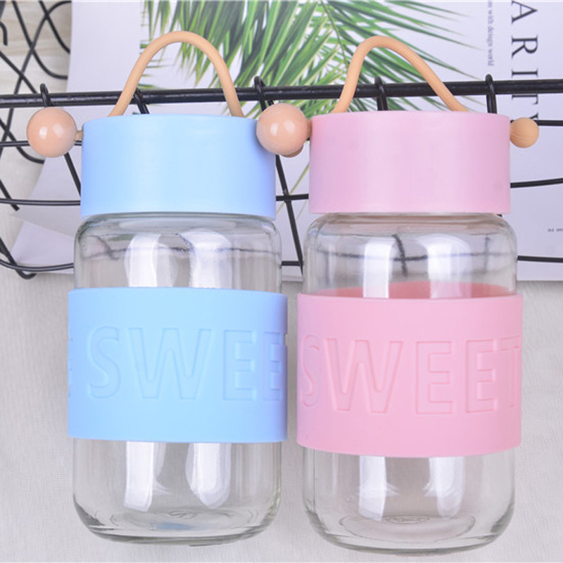 Promotional gifts: logo Mocha creative sweet ball glass cup, silicone sealed portable student water cup details Picture