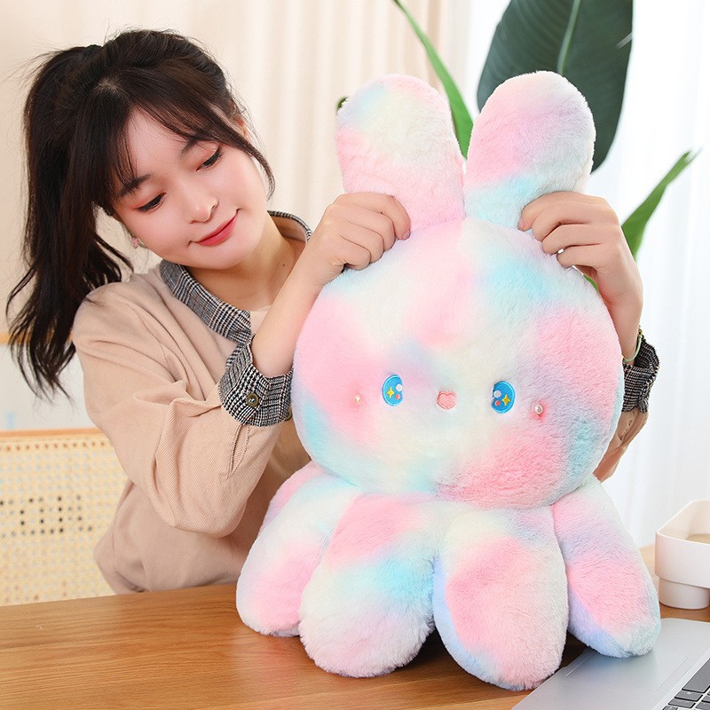 New cross-border double-sided octopus rabbit plush toy, cute tie-dyed and flipable rabbit doll pillow Application Scenario