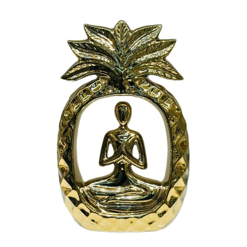 High-end and light luxury style golden pineapple decorative item, ceramic handicraft, living room entrance decorative item, electroplating process Item Picture