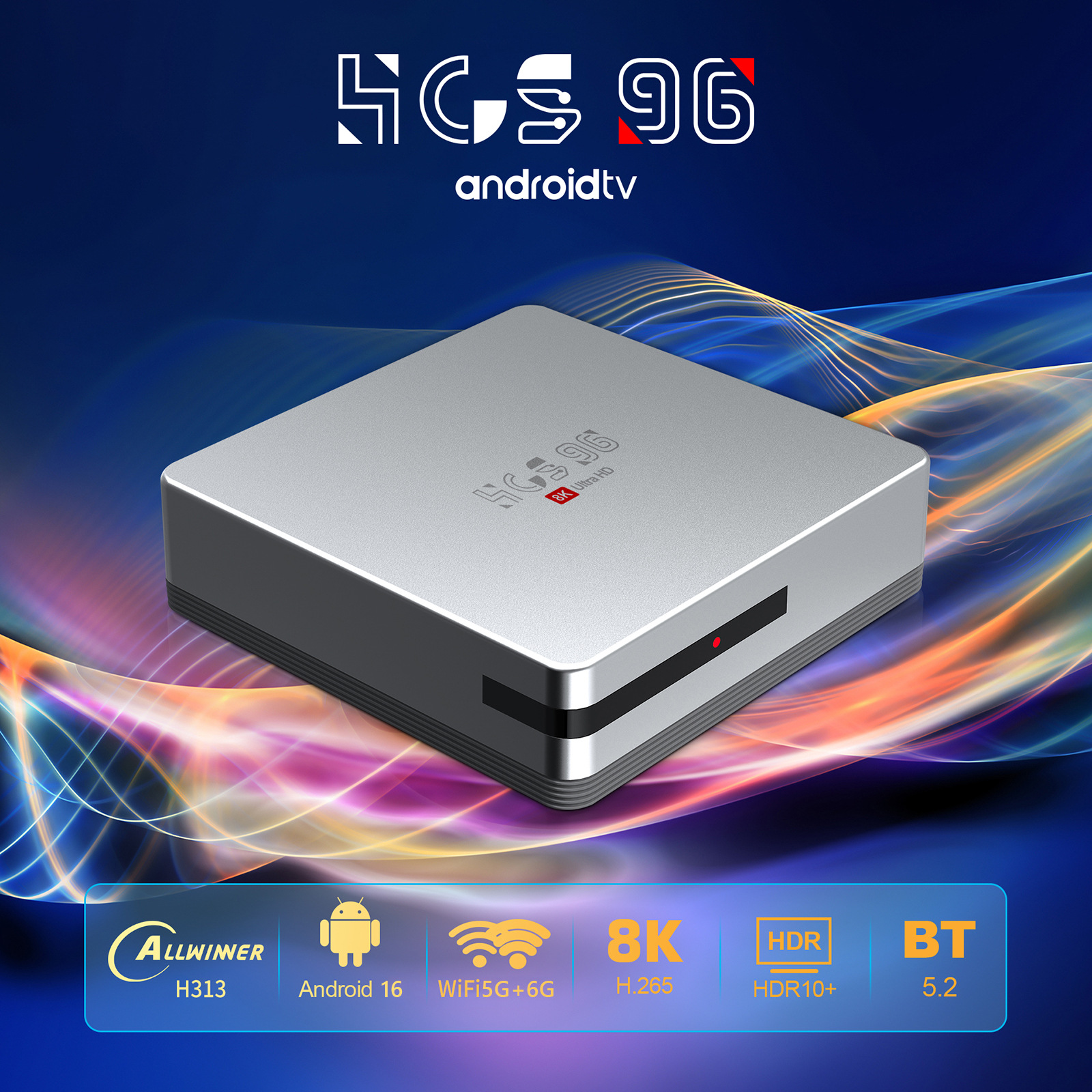 tk's best-selling HCS96 Silver Android 14 Set-top box 4K high-definition Bluetooth wifi6G Bluetooth voice Remote control set-top box details Picture