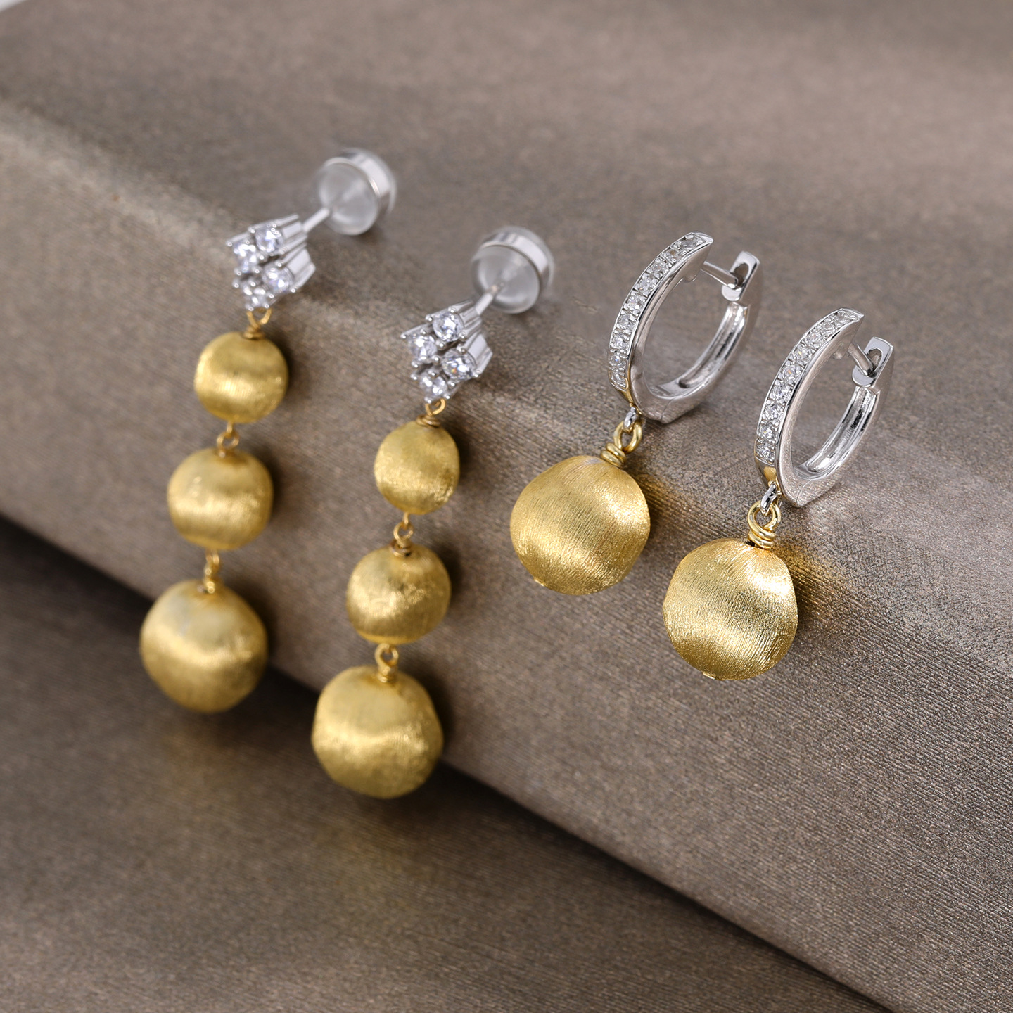 意大利轻奢复古金球耳坠925银镶钻耳环女时尚长款耳饰高级感耳钉