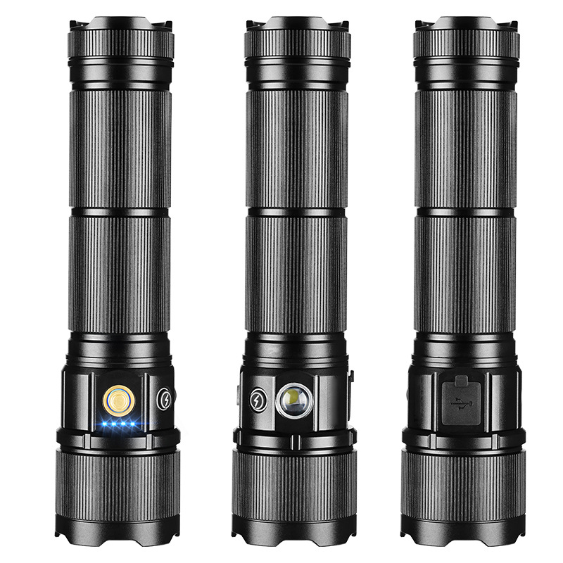 New cross-border white laser high-intensity flashlight, ultra-bright led zoom long-range light, multi-functional large lamp for home and outdoor use Item Picture