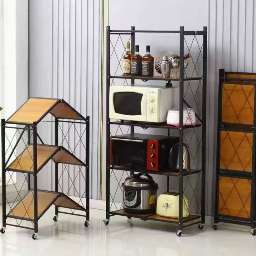 No-installation kitchen rack, folding storage rack, large capacity, widened depth, folding microwave oven rack manufacturer details Picture