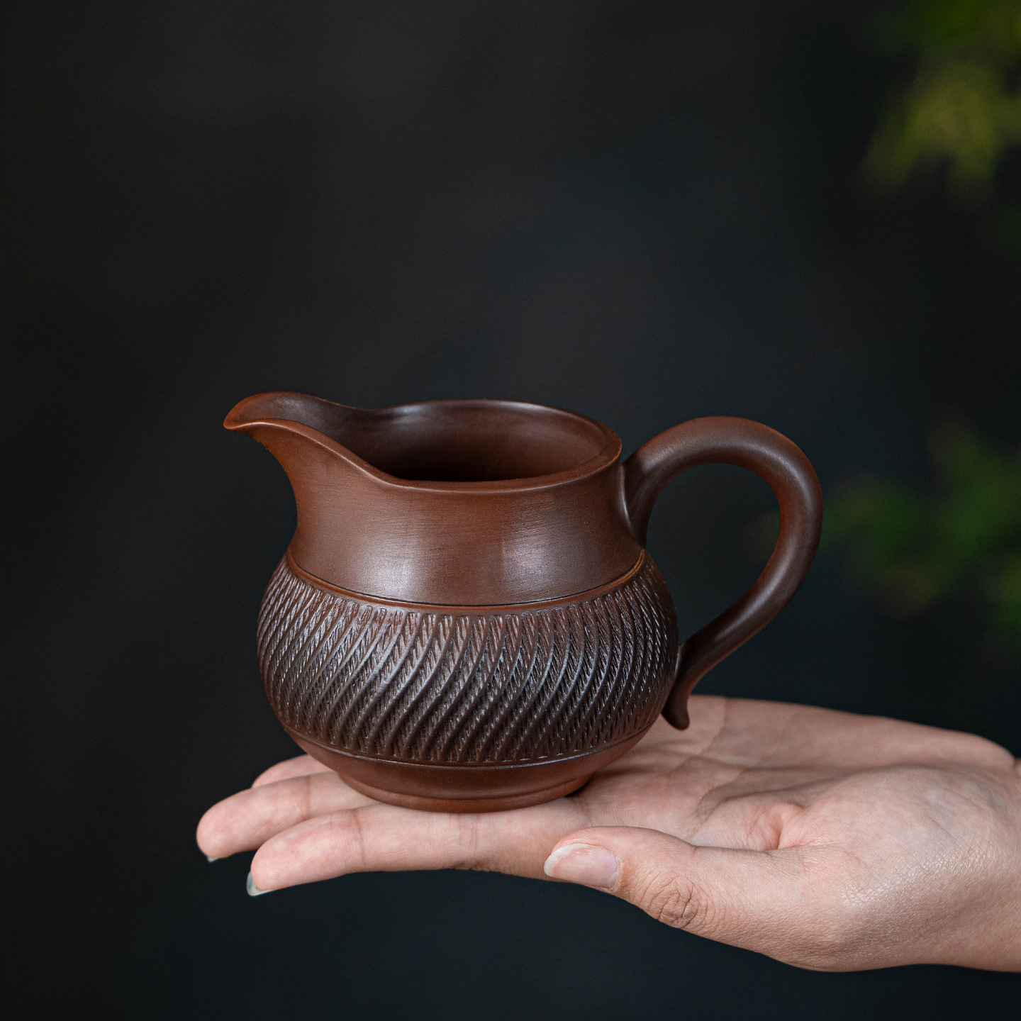 粗陶姣纹纯手工公道杯侧把复古功夫茶具大容量茶水分离器配件