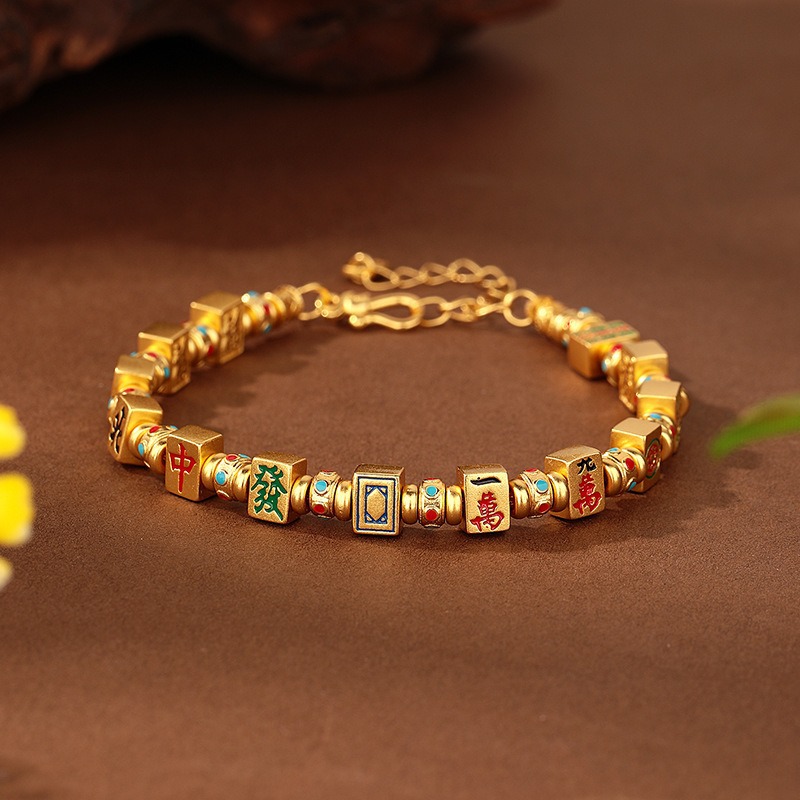 新款司凤同款沙金十三幺手链新中式杠上开花久不掉色幸运手链