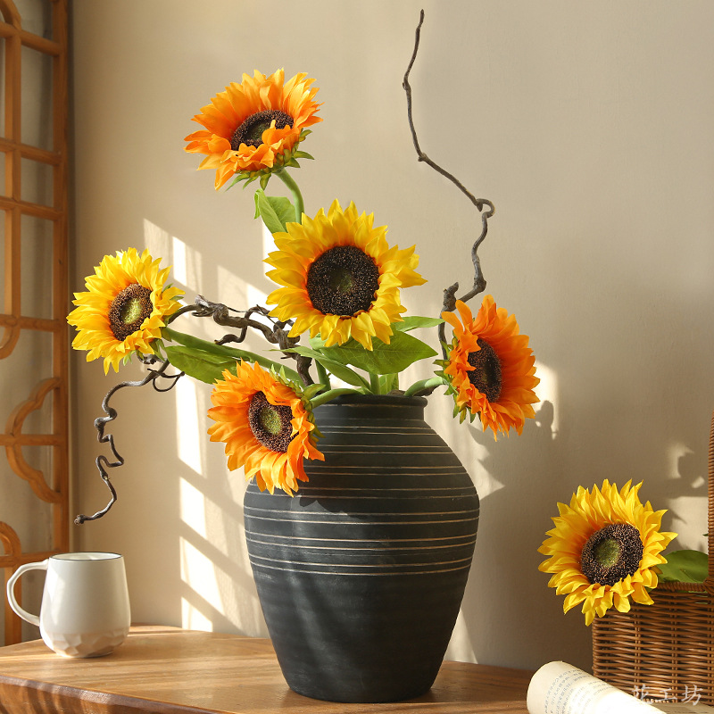 单头向日葵仿真花家居客厅装饰摆设餐桌插花摆件酒店民宿假花花束