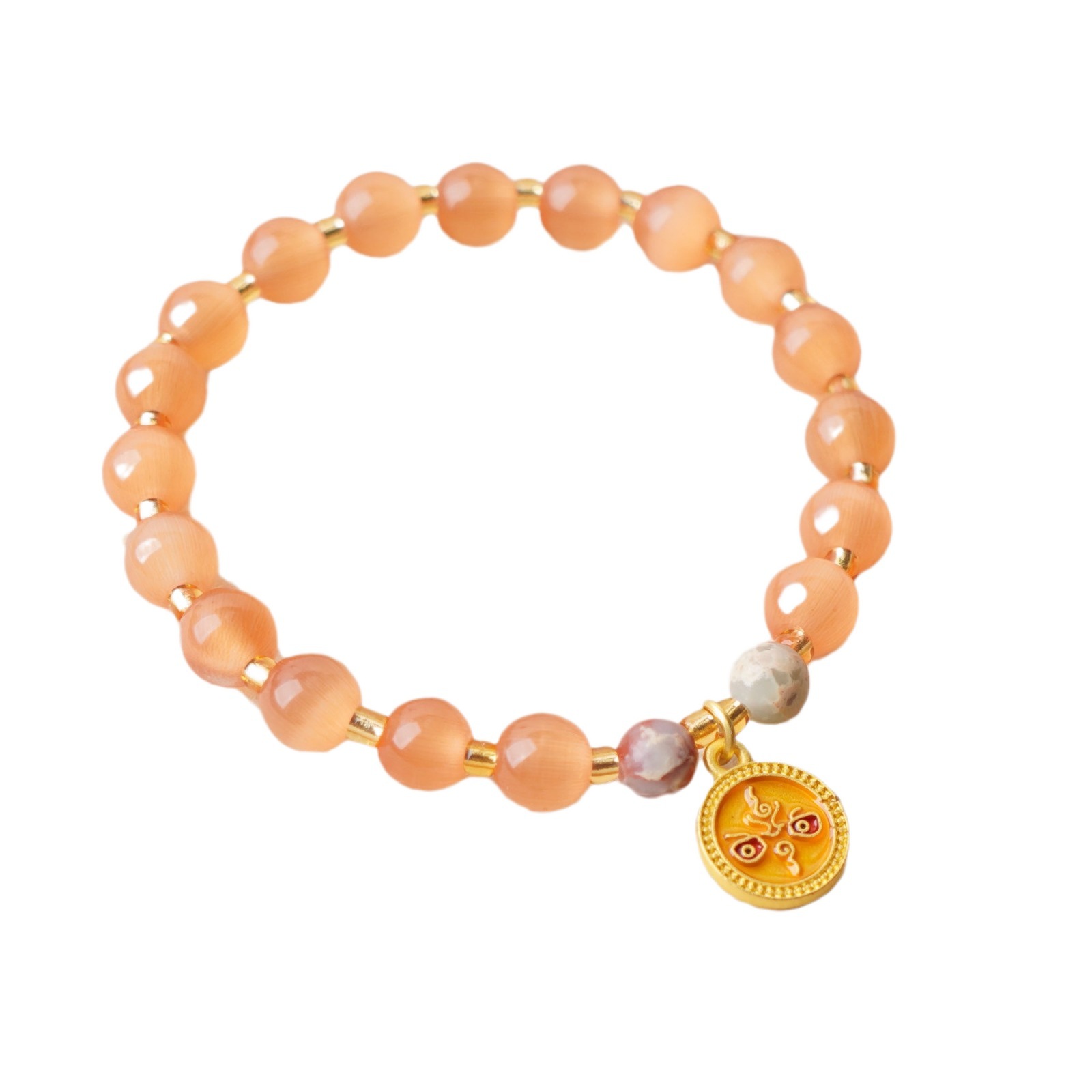 新中式橘猫眼手链女小众简约精致粉珠手串显白琉璃手链送闺蜜饰品白底实物图