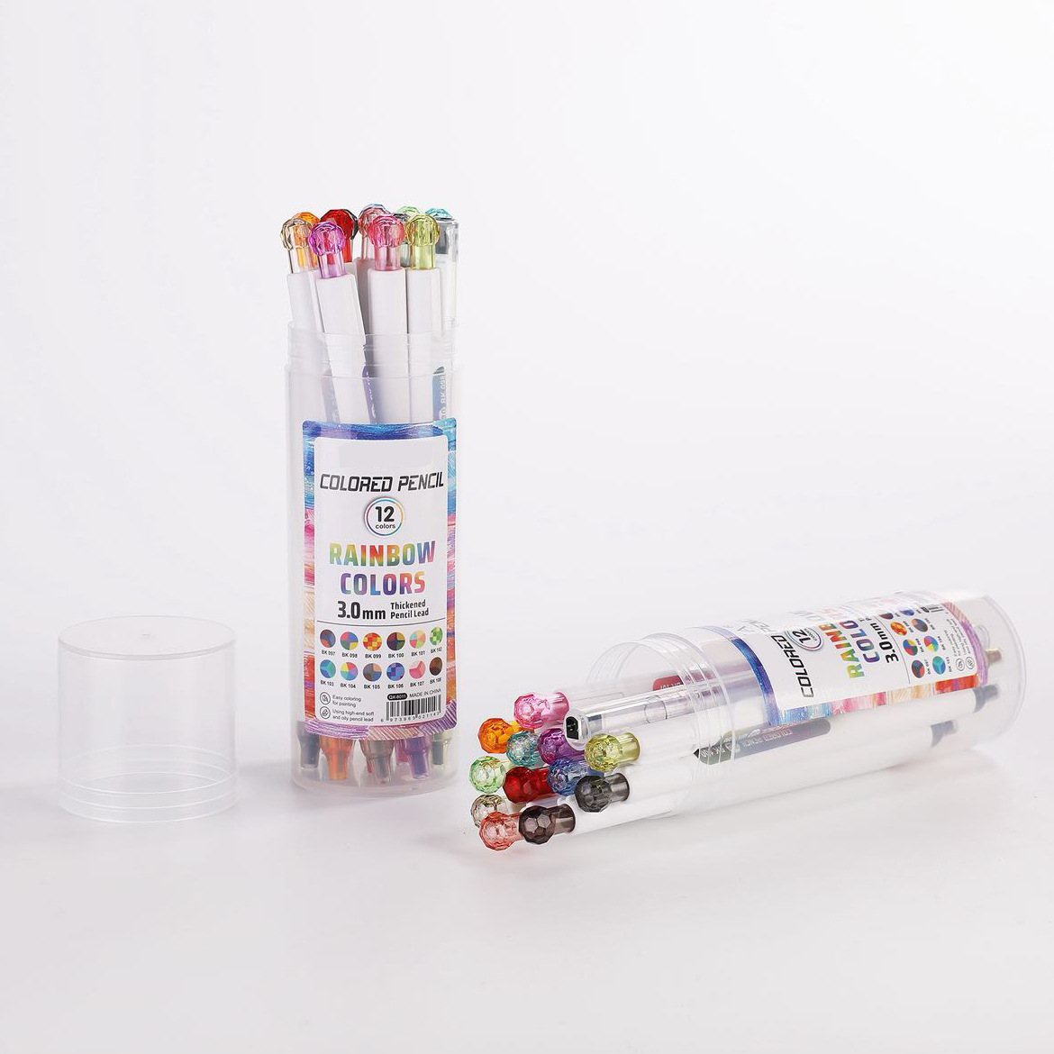3.0mm automatic colored pencils with rainbow lead, 12 pieces in barrels, high appearance level multi-color lead press color pencils, cross-border wholesale Item Picture