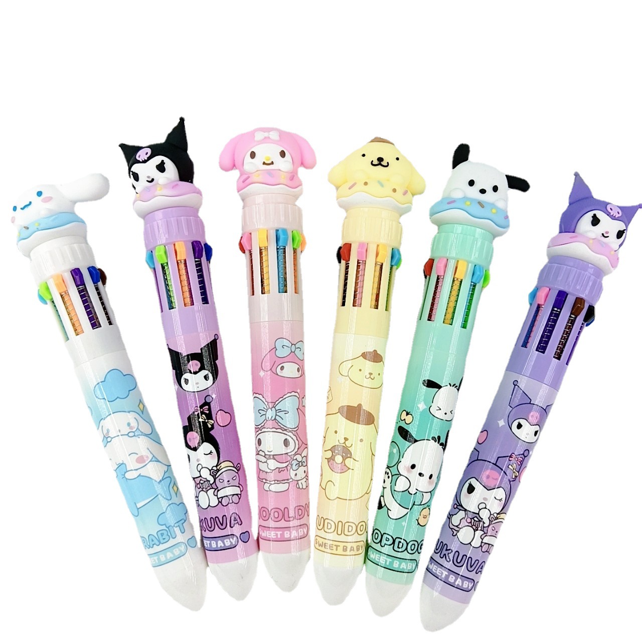 New cartoon ten-color ballpoint pen, multi-color press pen, high appearance level design, colorful stationery pen Item Picture