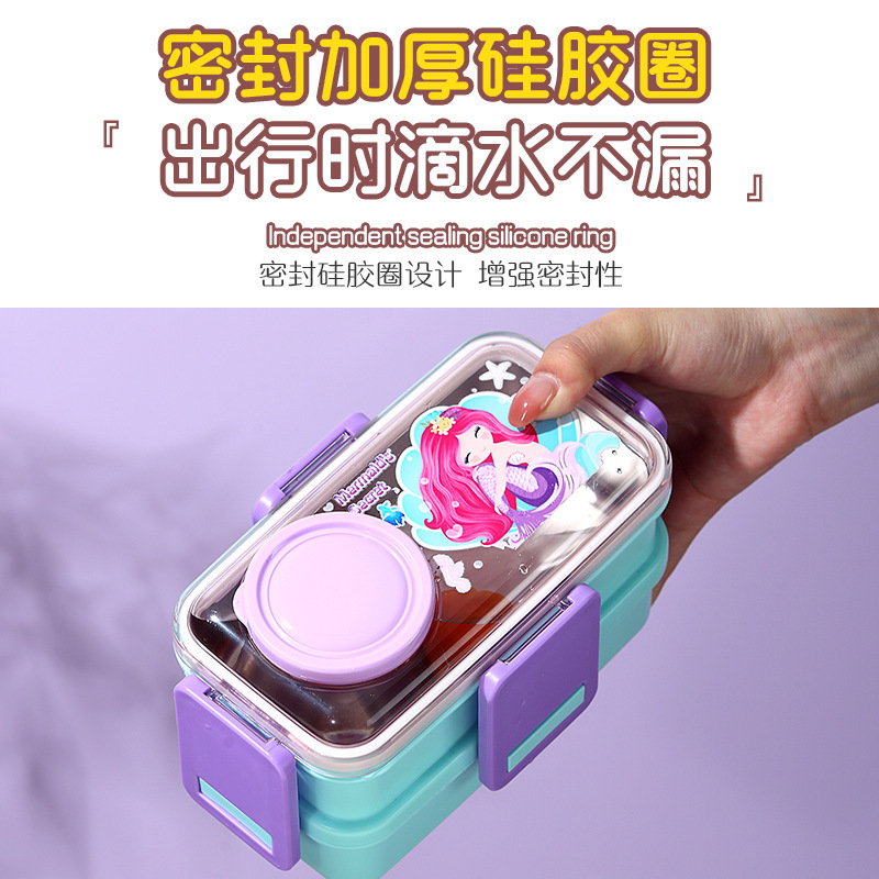 Cartoon student lunch box, multi-sized fruit lunch box, mini bento box, 304 stainless steel details Picture
