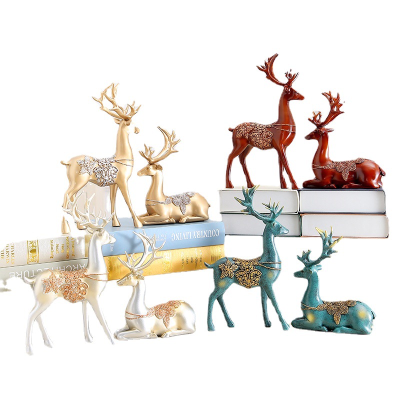 树脂工艺品家居饰品欧式摆件创意礼品情侣结婚礼物酒柜装饰客厅鹿白底实物图