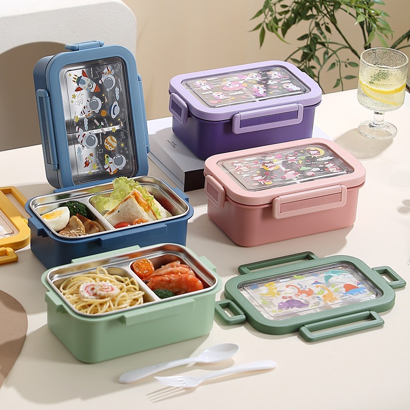 Amazon separated lunch boxes for students and office workers, stainless steel lunch boxes with tableware