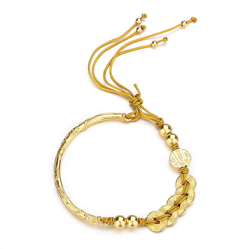 The same style as the gold store's sand gold Five Emperors Coin Five Road God of Wealth half-bracelet woven bracelet, new Chinese-style coiled retro woven rope bracelet Item Picture