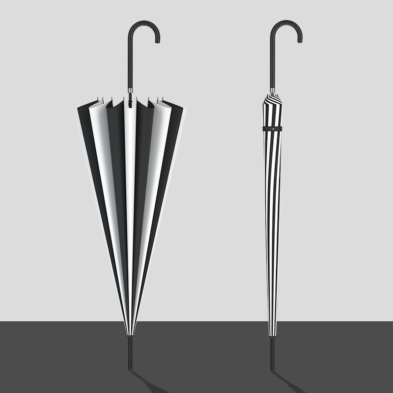 16-bone black and white striped pagoda umbrella, European court umbrella, manual long-handled umbrella wholesale details Picture