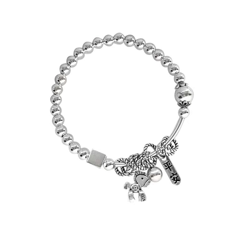 Retro, instant money silver bracelet S925 sterling silver women's cylindrical elastic handmade single-loop peace bracelet birthday gift Item Picture