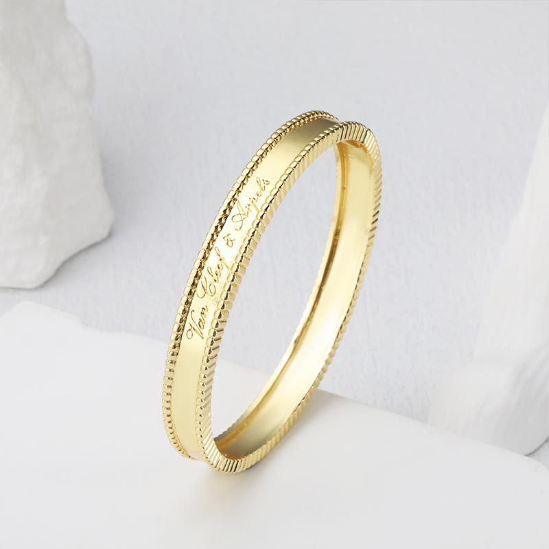 精工品质圆珠边光面刻字手镯跨境欧美同款时尚手环亚马逊热销手镯
