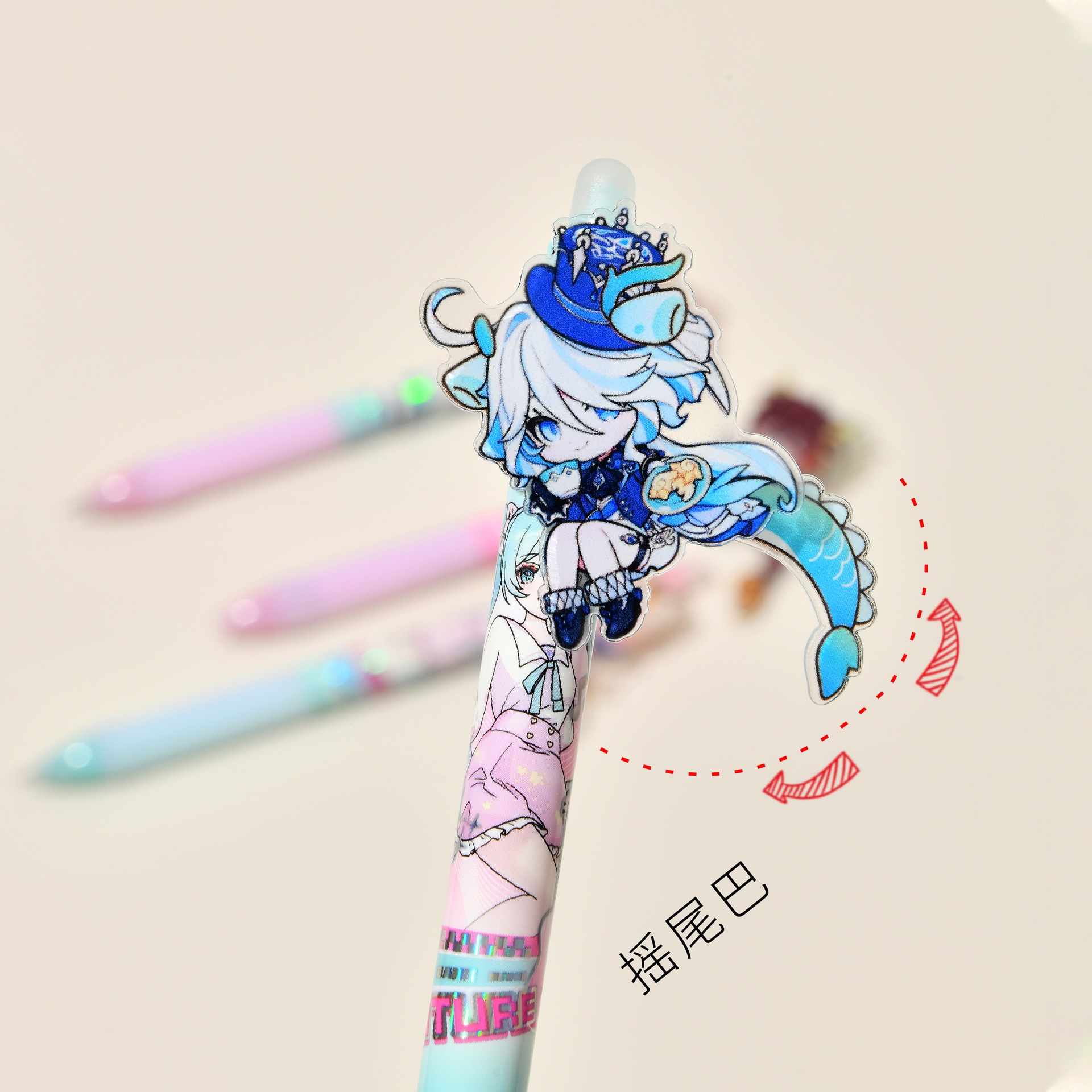 Chenxi 2D Tail Erasable Pen, cute and fun design, gel pen, special stationery for primary school students wholesale full figure