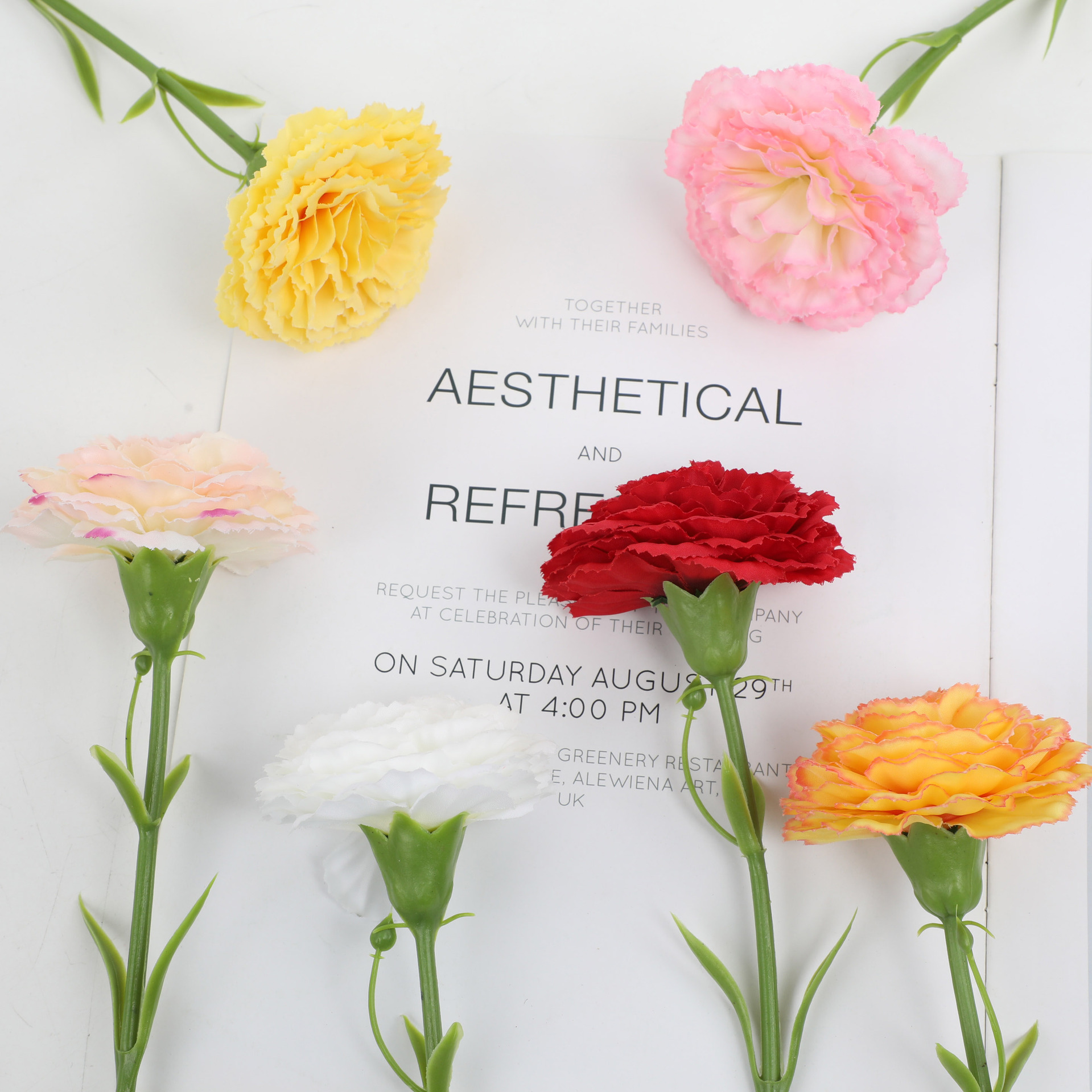 仿真花单枝康乃馨假花绢花家居酒店装饰婚礼餐桌装饰拍照道具批发