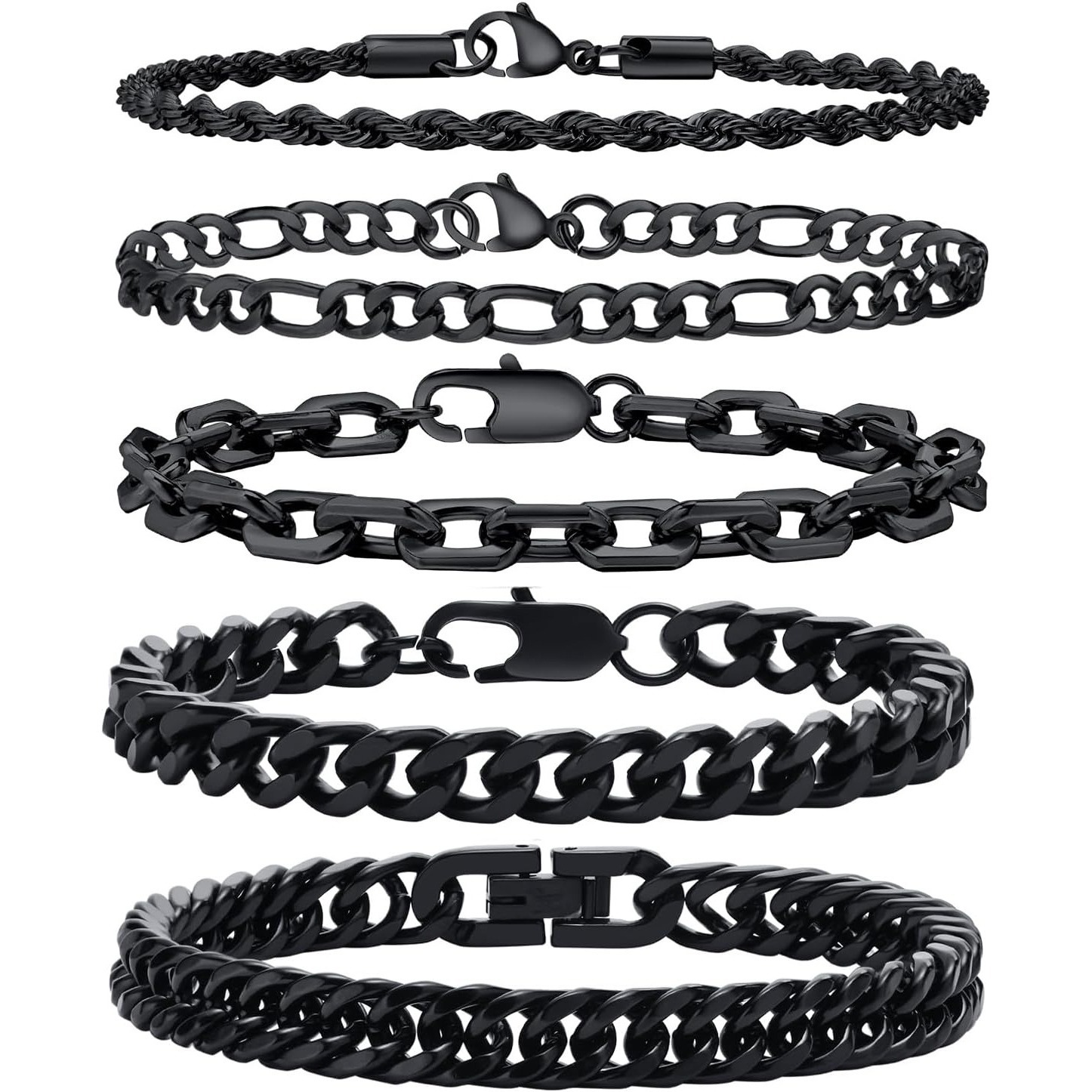 Amazon's best-selling item: 5-piece stainless steel chain, stylish and casual Cuban bracelet set for both men and women Specification drawing