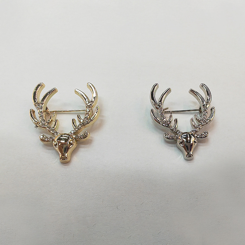 圣诞风麋鹿鹿头合金胸针ins风高档好搭水钻动物别针胸花厂家批发