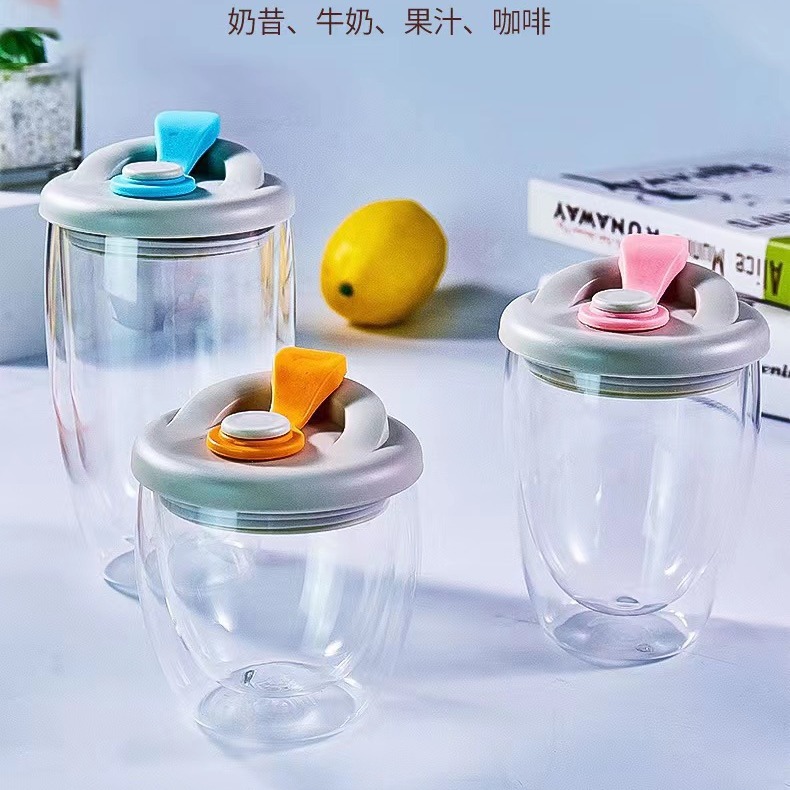 Double-layered glass cups with LIDS in stock for wholesale. Simple, high-temperature resistant, portable cups for direct drinking with LIDS and glass drinking cups details Picture