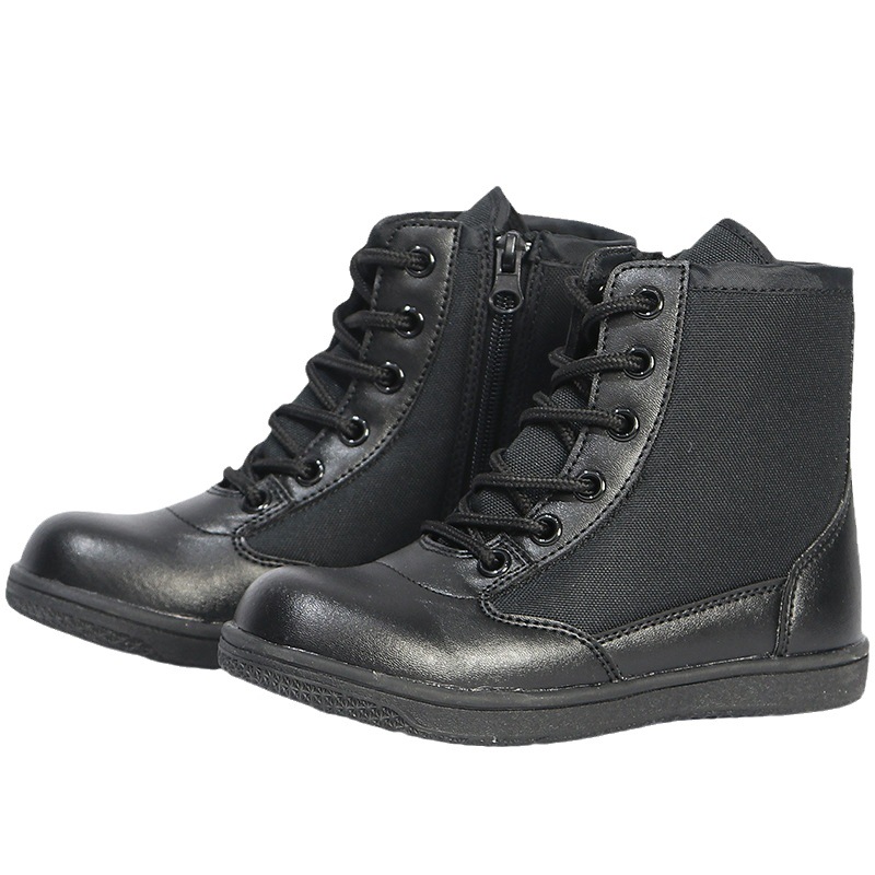 夏令营儿童男靴帆布户外鞋小孩子作训鞋透气网孔超轻作战靴男登山白底实物图