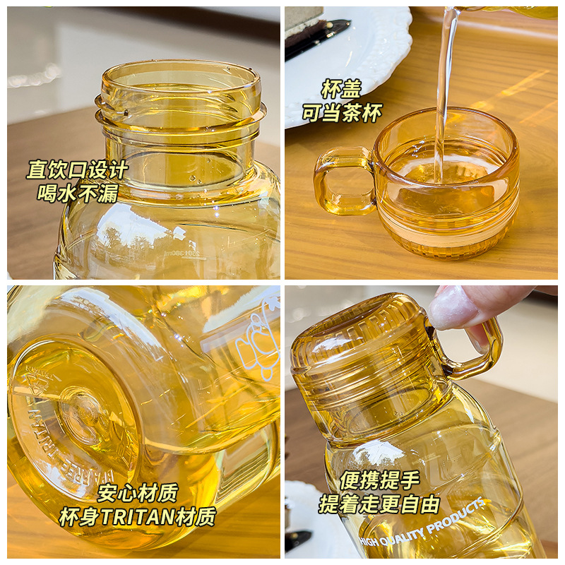 Alto aspecto horizontal carta handle deportes taza de agua de plástico portátil al aire libre con correa transparente graduado Tritan taza resistente a altas temperaturas Application Scenario