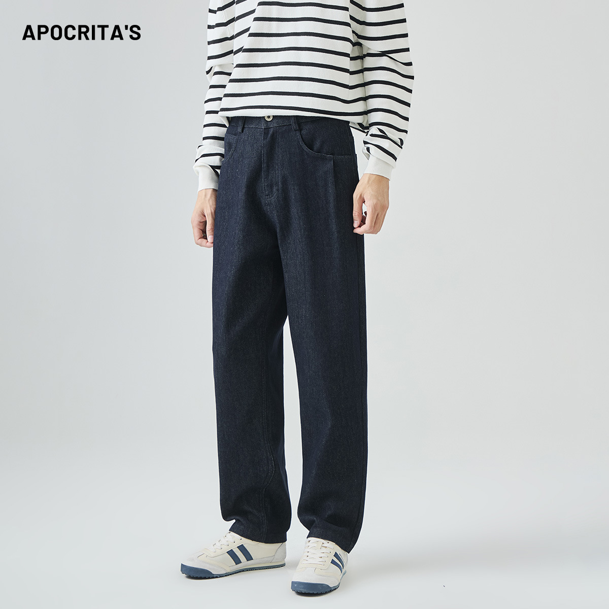 APO男装|跨境牛仔裤男款美式高街秋季潮流宽松锥形休闲半松紧长裤