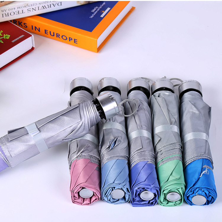 Factory wholesale creative three-fold inverted stem silver plastic umbrellas, all-weather gift umbrellas, advertising umbrellas, can be used as logos