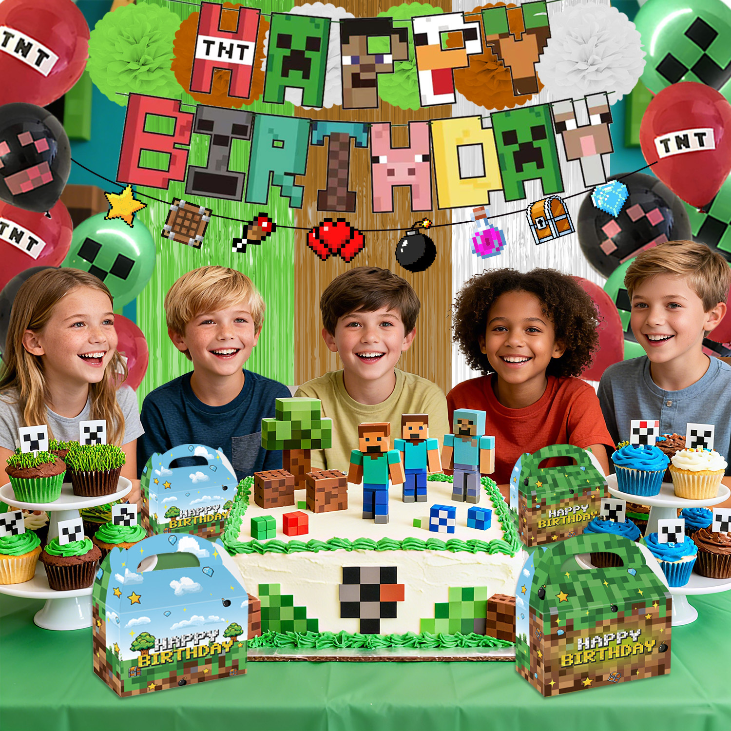 外贸新品像素GAME我的世界游戏派对装饰拉旗场景布置套装