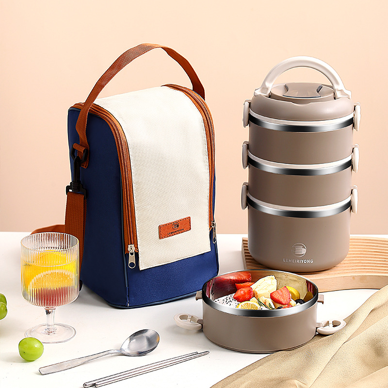 Cubo de arroz cubo de aislamiento bolsa portátil bolsa de lunch bolsa de papel de aluminio redonda bolsa de bento de gran capacidad impermeable y resistente al aceite para el trabajador de oficina Application Scenario