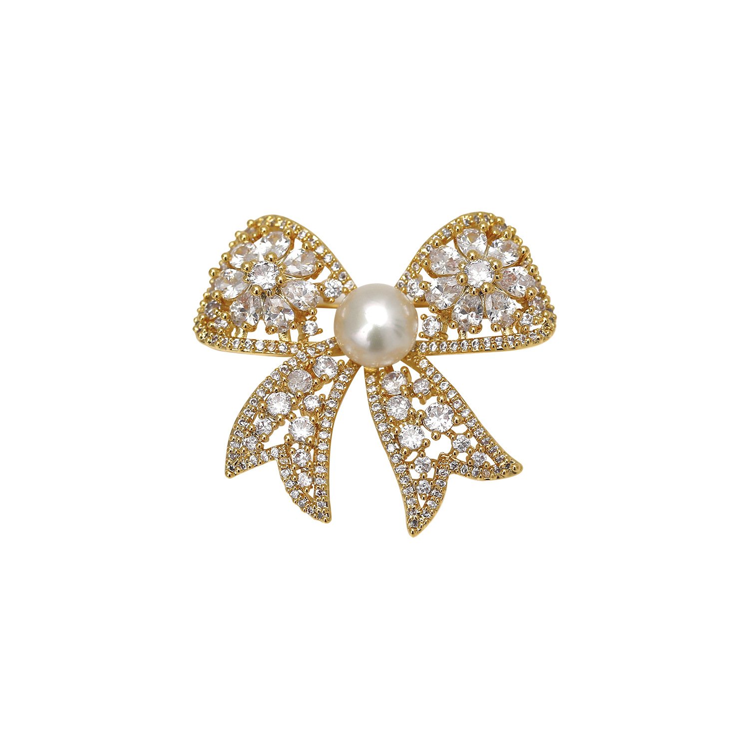 Hyacinth exquisite, high-end, fashionable, light luxury, zirconium bow brooch, elegant and refined, freshwater pearl coat, suit and accessory for women Item Picture